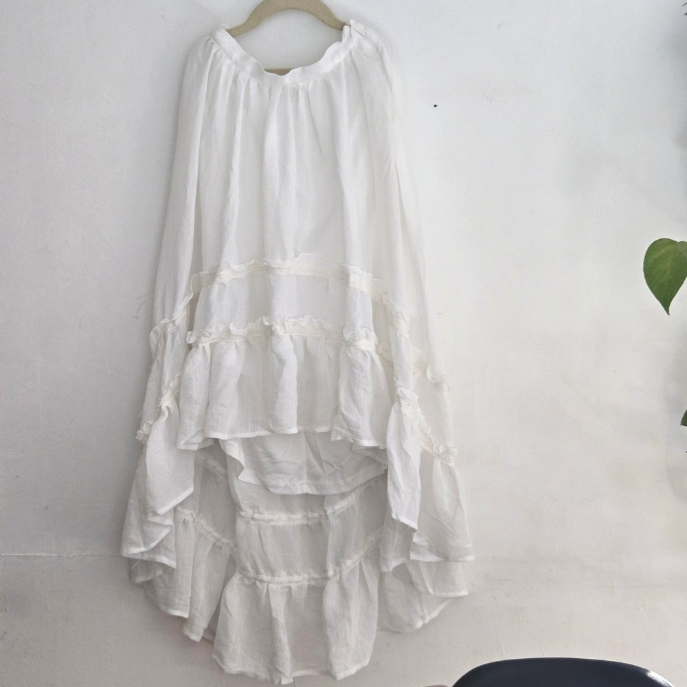 Mia Joy‎ White Ruffled Tiered Lace Trim Maxi Skirt Girls Size 12